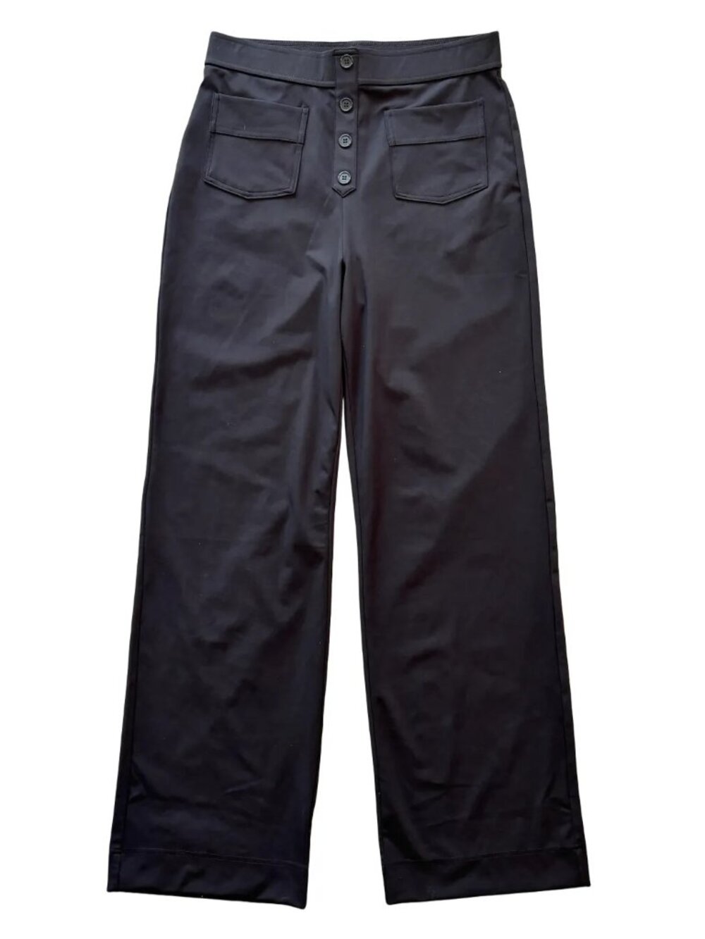 NEW HALARA Flex High Waisted Wide Leg Patch Pocket Pull On Black Pants SZ L TALL